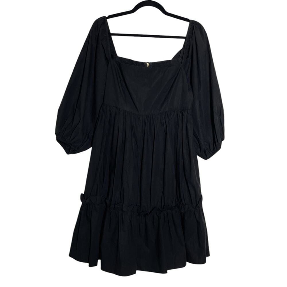 Cara Cara Black Cotton Babydoll Puff Sleeve Tiered Sip Sip Mini Dress Medium